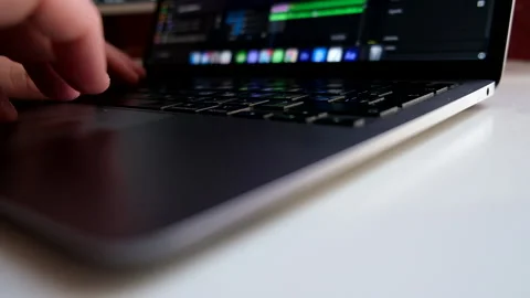Typing on laptop keyboard close up Video stock 233498623