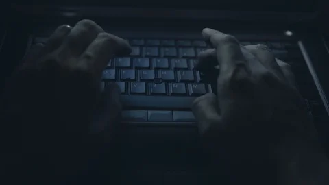 Typing on Laptop Keyboard in the Dark Video stock 98364665