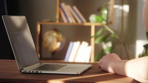 Typing on laptop keyboard. Man working in office. Businessman texting on Stock Footage 186157361