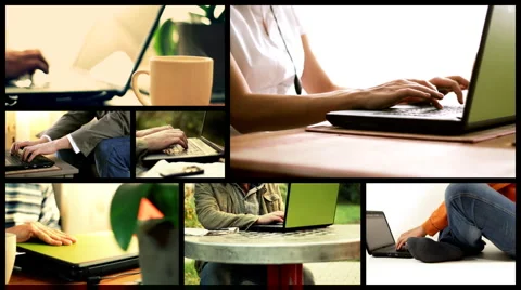 Typing on laptop keyboard, montage Stock Footage