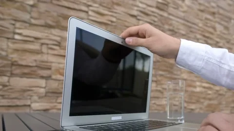 Typing on a laptop outside Stock Footage 67445900