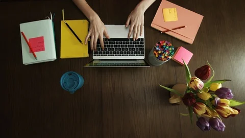 Typing on laptop overhead shot Stock Footage 107093115