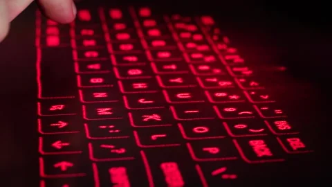 Typing on Laser Projection Keyboard Stock Footage 251753786