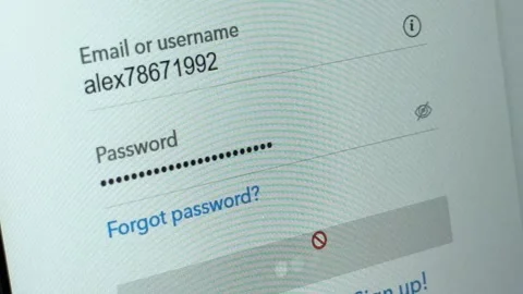 Typing login credentials into an online sign in form. Password entry contin.. Stock Footage 336276248