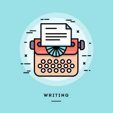 Typing machine, flat design thin line banner Illustrazione stock