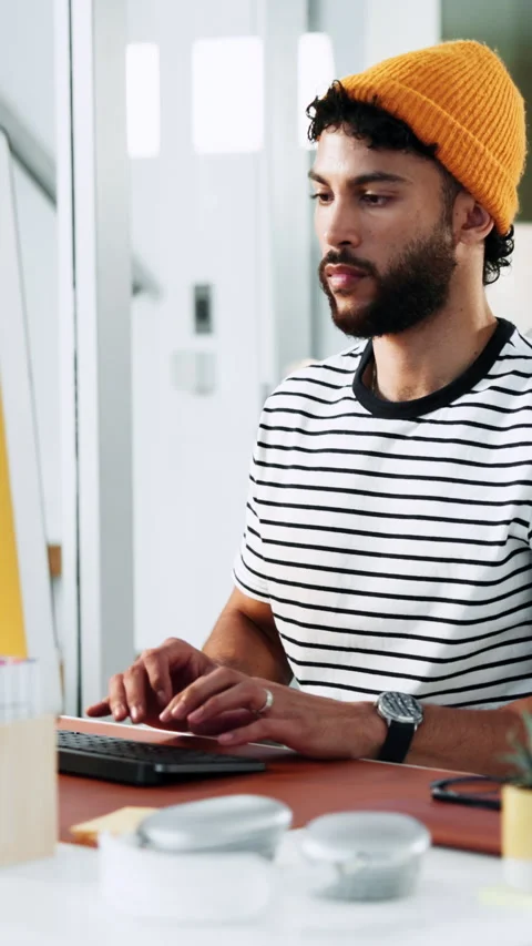 Typing, man and computer in office for editor, article planning and research Stock Footage 333230172