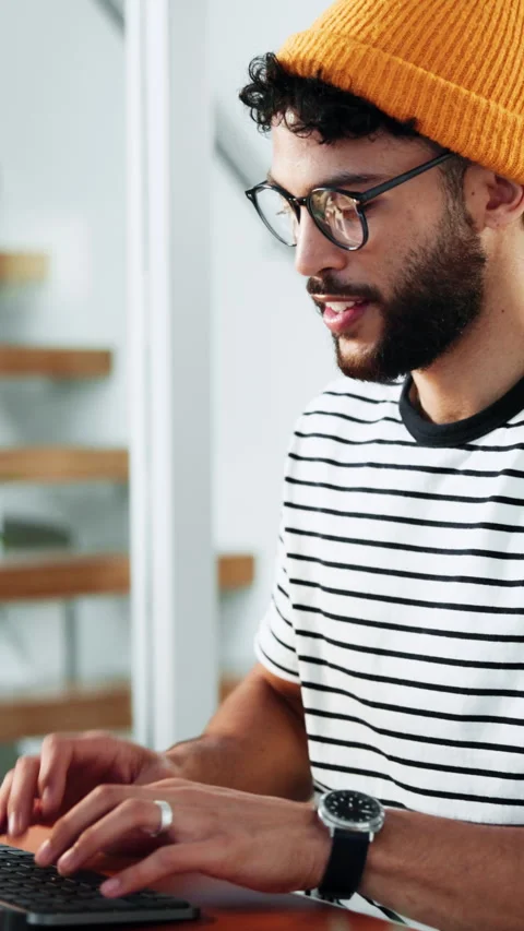 Typing, man and computer in office with document, article planning and research Stock Footage 333235602