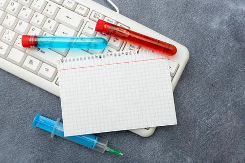 Typing Medical Notes Scientific Studies Treatment Plans Researching Virus Stock Photos