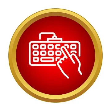 Typing message on computer keyboard icon in red circle Stock Illustration