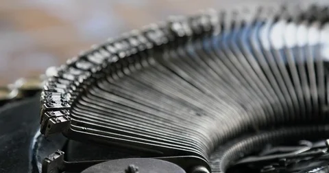 Typing. Metal types in the typewriter. Close-up. Detail Stock Footage 75084223