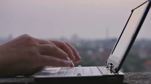 Typing on netbook Video stock 8847759