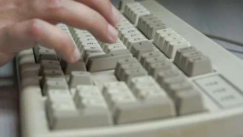Typing on old PC computer keyboard (close up) Stock Footage 165045553