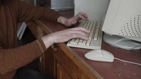 Typing At Old Retro Computer PC Stock Footage 311200504