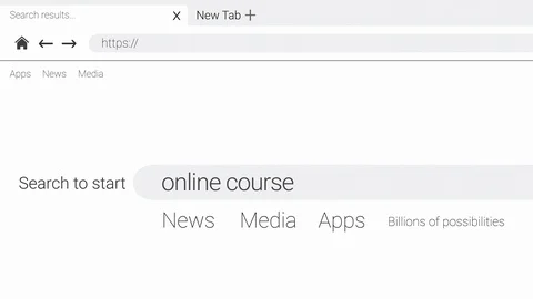 Typing online course into an web page internet search engine Video stock 107956516