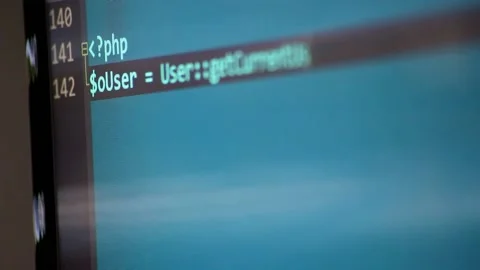 Typing PHP-code on screen by web developer and php developer computer screen Stock Footage 209180184