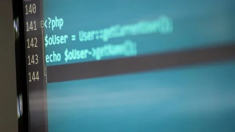 Typing PHP-code on screen by web developer and php developer computer screen Stock Footage 209180245