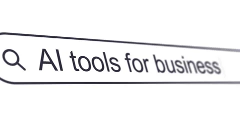 Typing phrase AI tools fr business into search box, AI-powered assistant tools 스톡 동영상 337158867