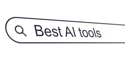 Typing phrase Best AI tools into search box Video stock 314830408
