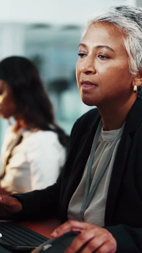 Typing, reading and woman with programming in agency, server update and system Stock Footage 333234129
