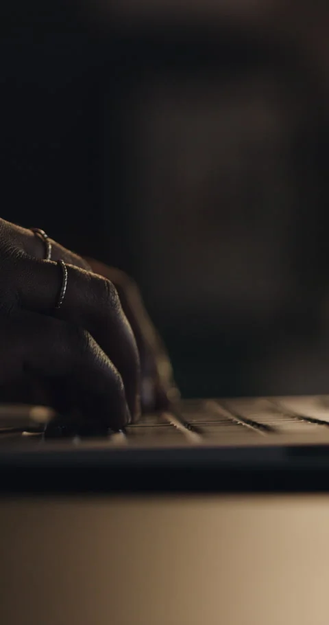 Typing, remote work and hands of person on laptop for copywriting, editing and Stock Footage 327523032
