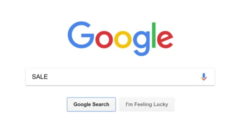 Typing Sale search query on Google search website homepage Stock Footage 85666471