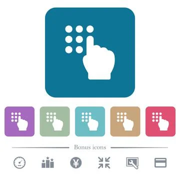 Typing security code flat icons on color rounded square backgrounds Illustrazione stock