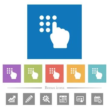 Typing security code flat white icons in square backgrounds Illustrazione stock
