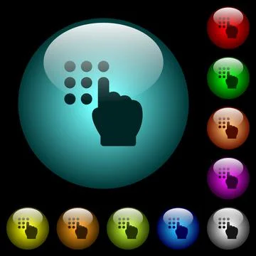Typing security code icons in color illuminated glass buttons Illustrazione stock