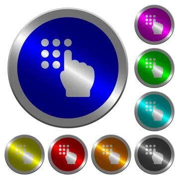 Typing security code luminous coin-like round color buttons 스톡 일러스트