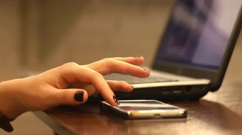 Typing smart phone touch screen and laptop computer Stock Footage 46814788