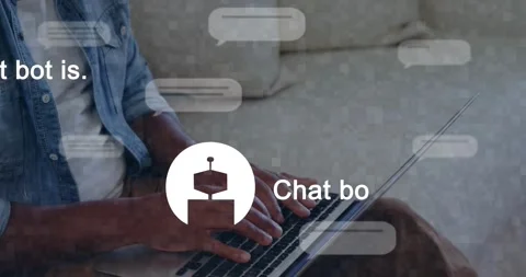 Typing starting chat UI drifting robot icon and text showing camera pulling back Stock Footage 331161069