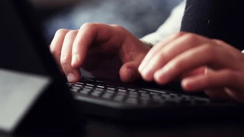 Typing on a Tablet Keyboard At Home Closeup Stock Footage 129627855