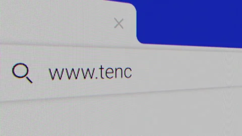 Typing for "tencent.com" in an Internet Search Engine on a Computer. Browser Stock Footage 314812041
