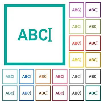 Typing text with cursor flat color icons with quadrant frames Stock Illustration