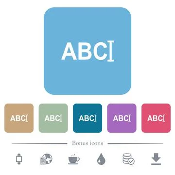 Typing text with cursor flat icons on color rounded square backgrounds Stock Illustration