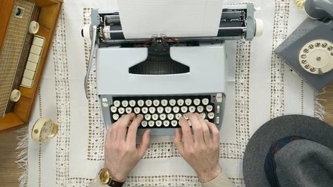 Typing on Typewriter Top View 50s 60s 70s Vintage Desk Stock Footage 108562899