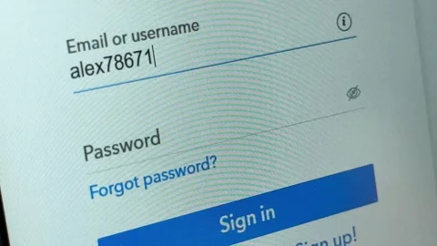 Typing username into online sign in form. Login credentials entered on a di.. Stock Footage 334336548