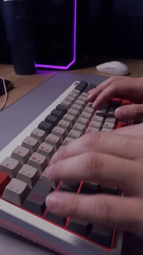 Typing on White Mechanical Keyboard with RGB Lights. Stock Footage 330192472