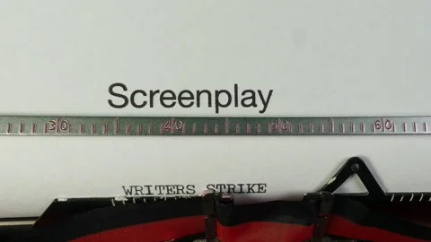 Typing Writers Strike on a blank screenplay. Entertainment. Stock Footage 246914236