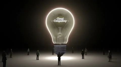 Typo 'Cloud Computing' in light bulb and surrounded businessmen, idea concept Stock Footage 59322046