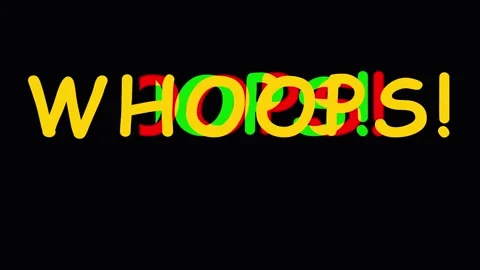 Typo error text WHOOPS appearing on a white screen with motion blur during .. Video stock 343409153