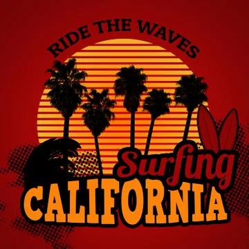 Typographic background with palms on the surfing theme Stock Illustration