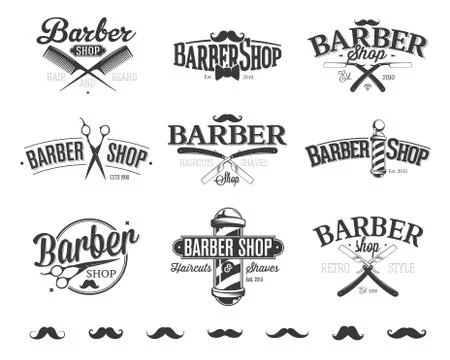 Typographic Barber Shop Emblems Stock Illustration
