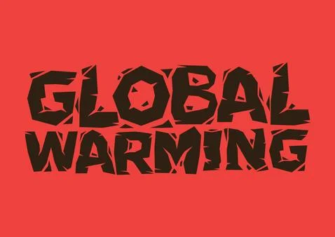 Typographic design of global warming on a red background. Environment disaste Illustrazione stock