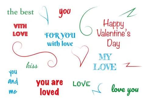 Typographic design text set for valentine day. Modern elements for business,  Stock Illustration