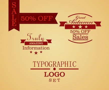 Typographic logo and ribbon set Ilustración de archivo