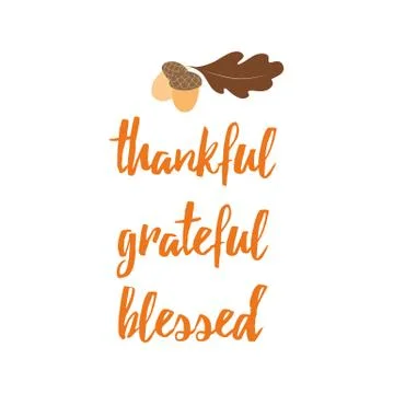 Typographic vector phrase thankful, grateful, blessed decorated hand drane ac Stock Illustration