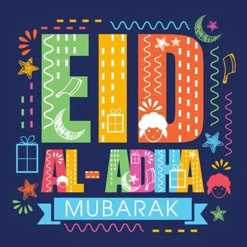 Typographical background with elements for Eid-Al-Adha. Stock Illustration
