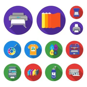 Typographical products flat icons in set collection for design. Printing and Illustrazione stock