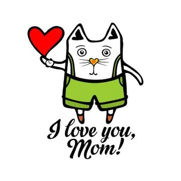 Typography and lettering with design elements. Pussycat. I love you, Mom! Stock Illustration